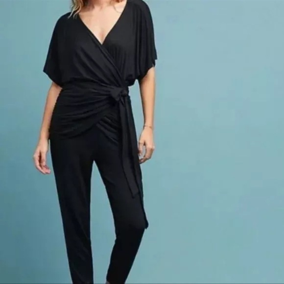 Anthropologie Saturday Sunday Black Aisling Wrap Soft Jumpsuit Small - Picture 2 of 7
